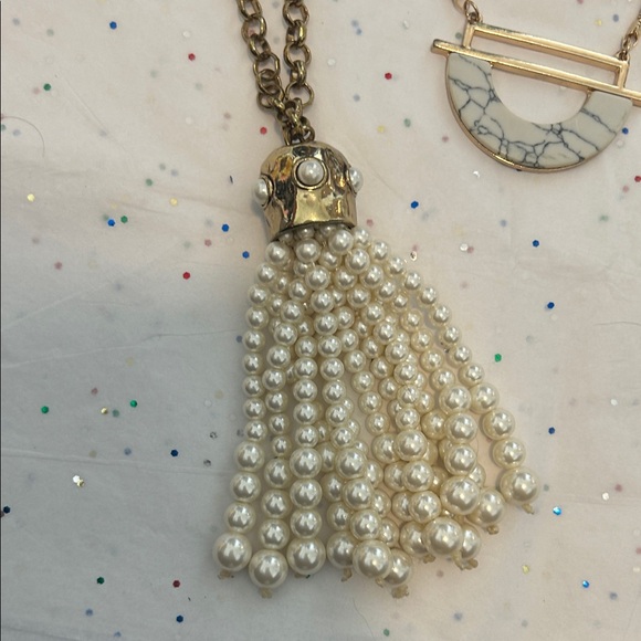 Chico's Pearl Tassel Necklace with Gold-Tone Chain - Cream & Gold - Picture 3 of 7